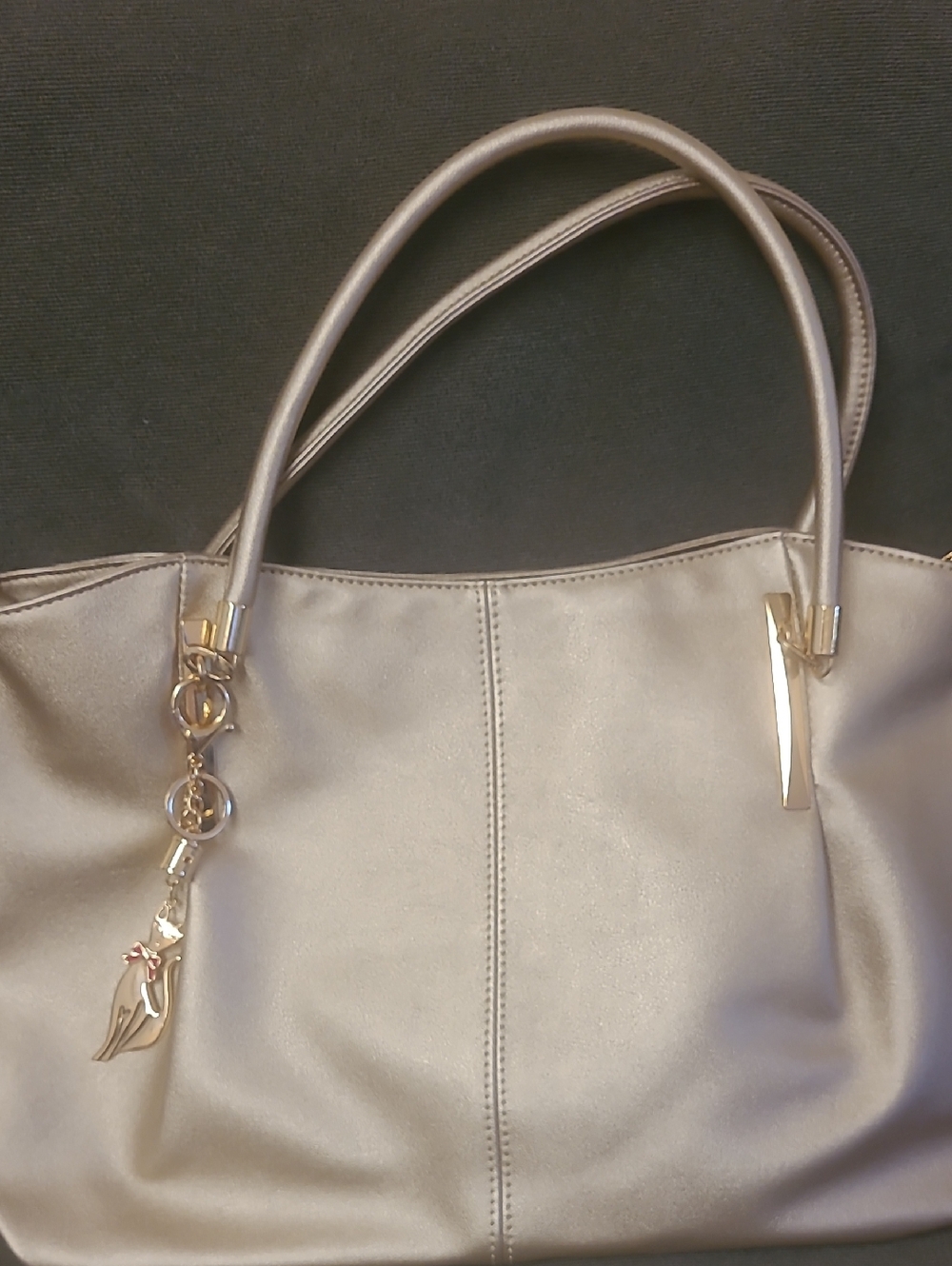 Metallic Taupe Tote with Gold Charm Accents
